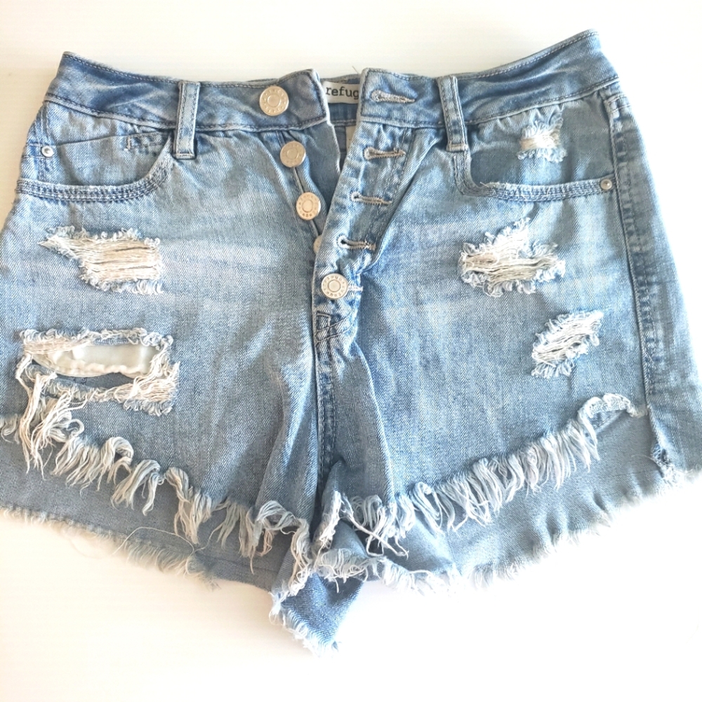 Refuge Women's Distressed Denim Shorts - Blue